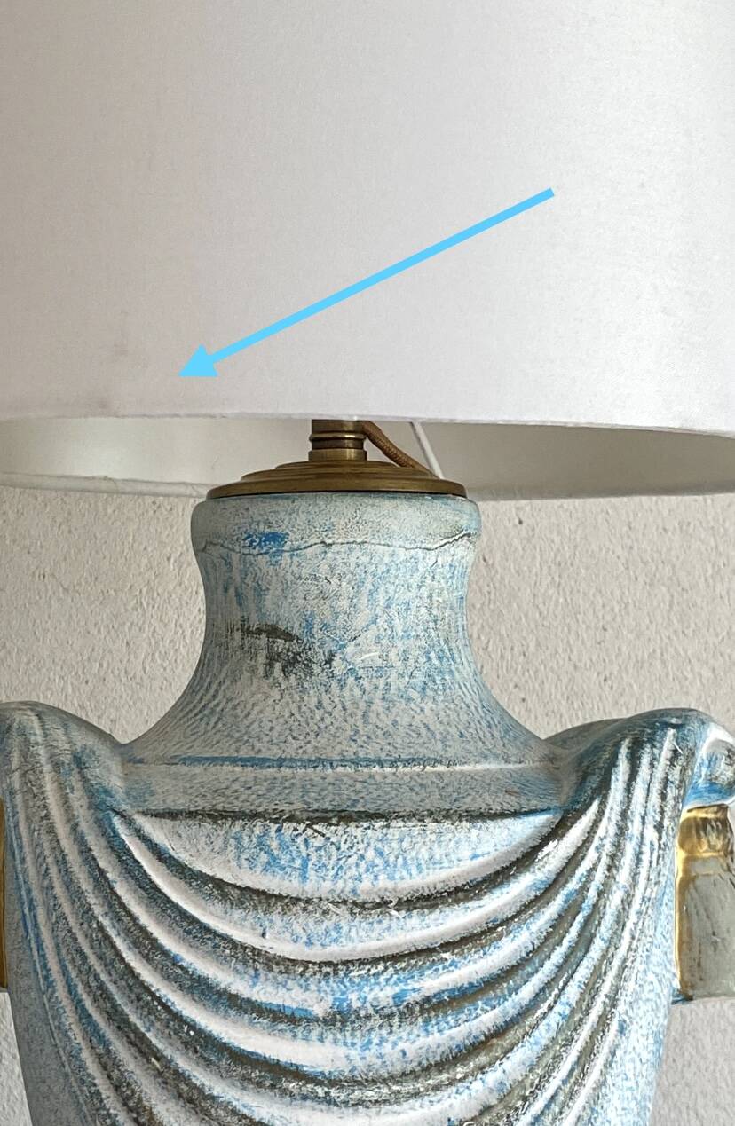 Painted plaster lamp, new 2 M fabric cable, fabric lampshade