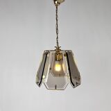 French Brass and Smoked Glass Hal Pendant, 1970s