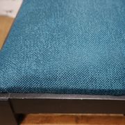 Pair of brutalist wooden chairs revamped in black, duck green fabric seat