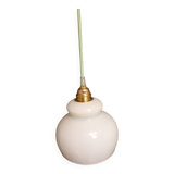 Lampe baladeuse opaline blanche vintage, cordon vert menthe