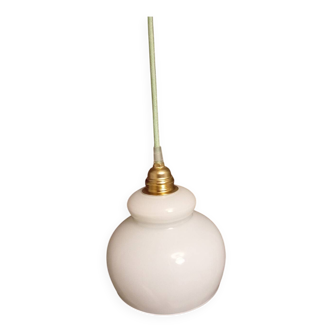 Lampe baladeuse opaline blanche vintage, cordon vert menthe