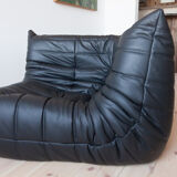 Set Togo leather black model designed by Michel Ducaroy 1973