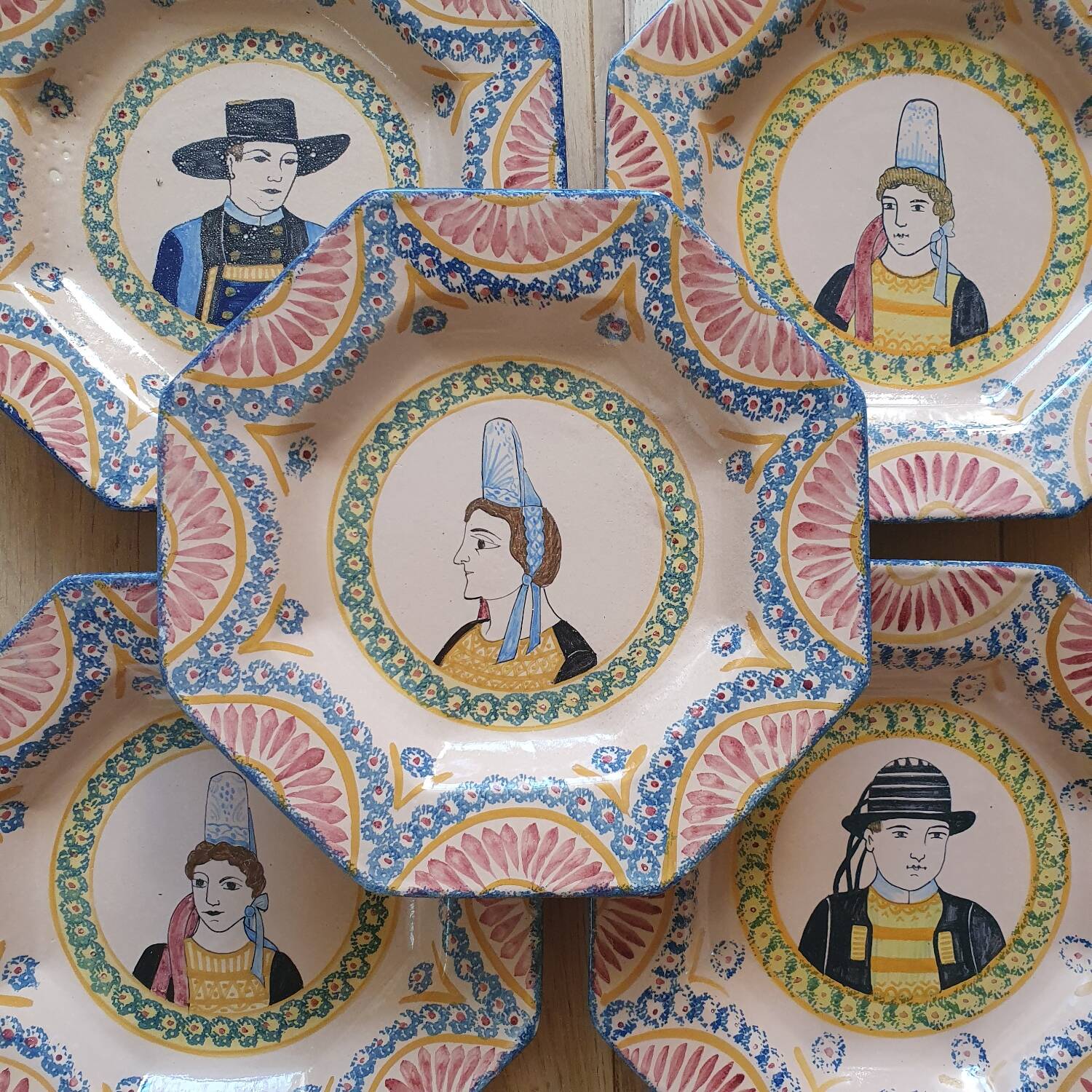 Set of 5 Henriot Quimper soup plates