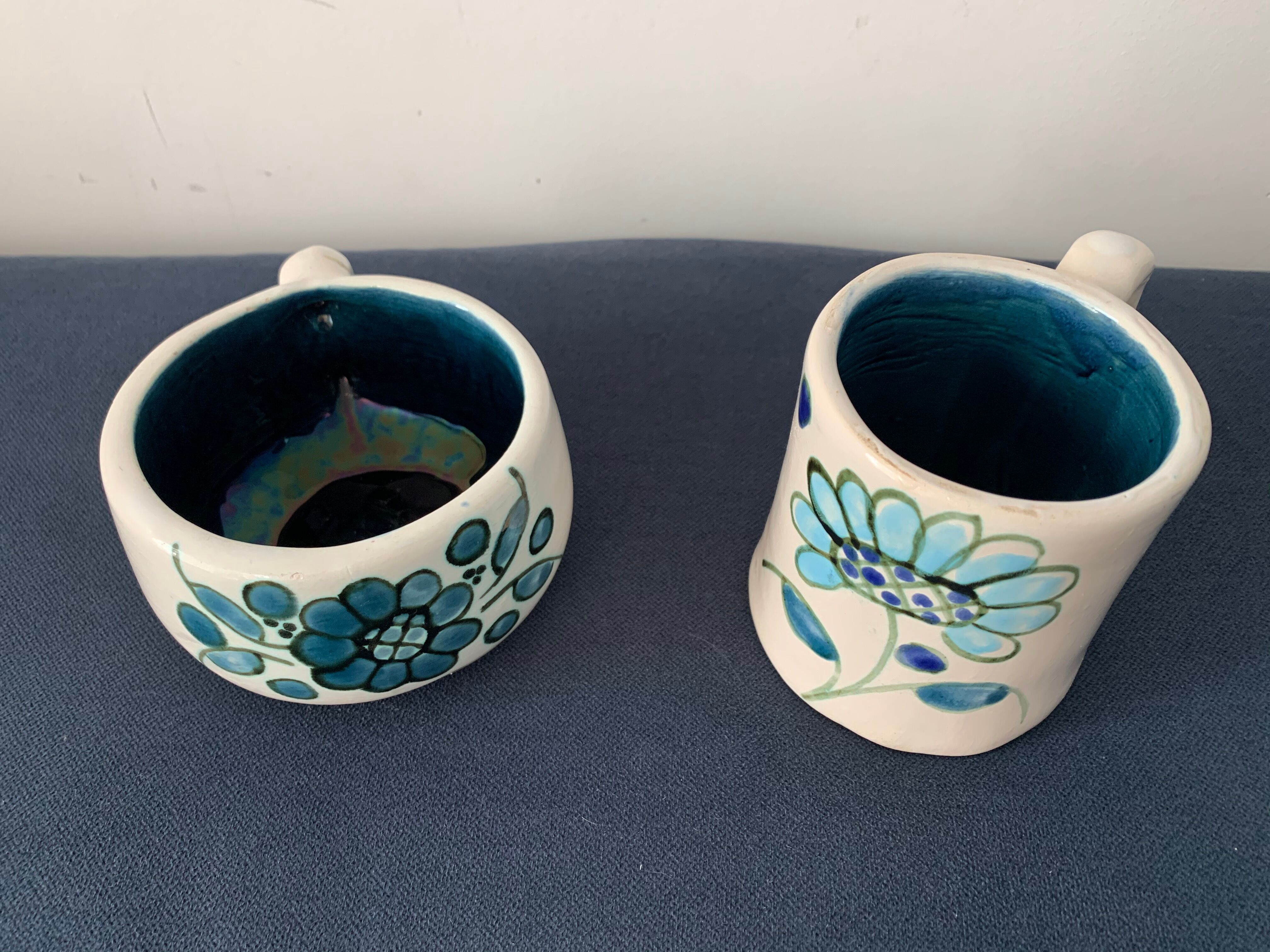 2 cups maja white and blue enamelled ceramic cups