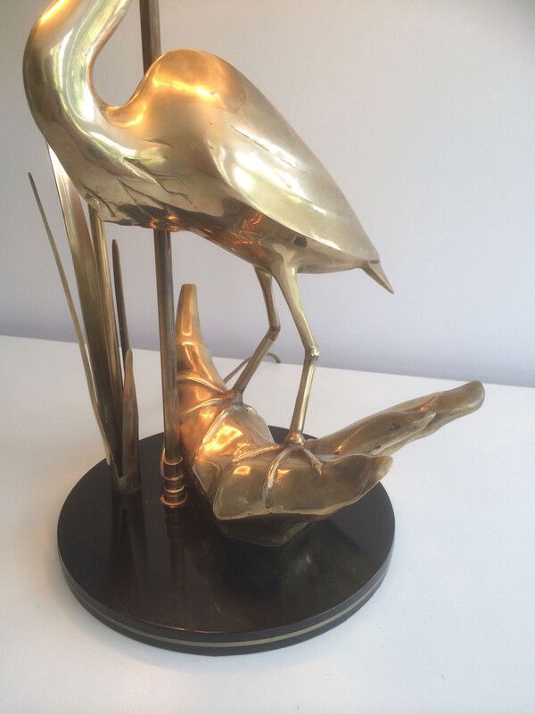 Brass lamp depicting a heron