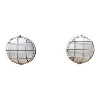 Ancienne paire d'appliques indutrielles en alu brossé