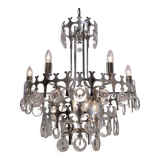 Sciolari chandelier `Ovali` 12 lights, silver with optical crystals, 1970`s ca, Italian, Rewired