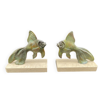 Pair of art deco voile de chine fish bookends