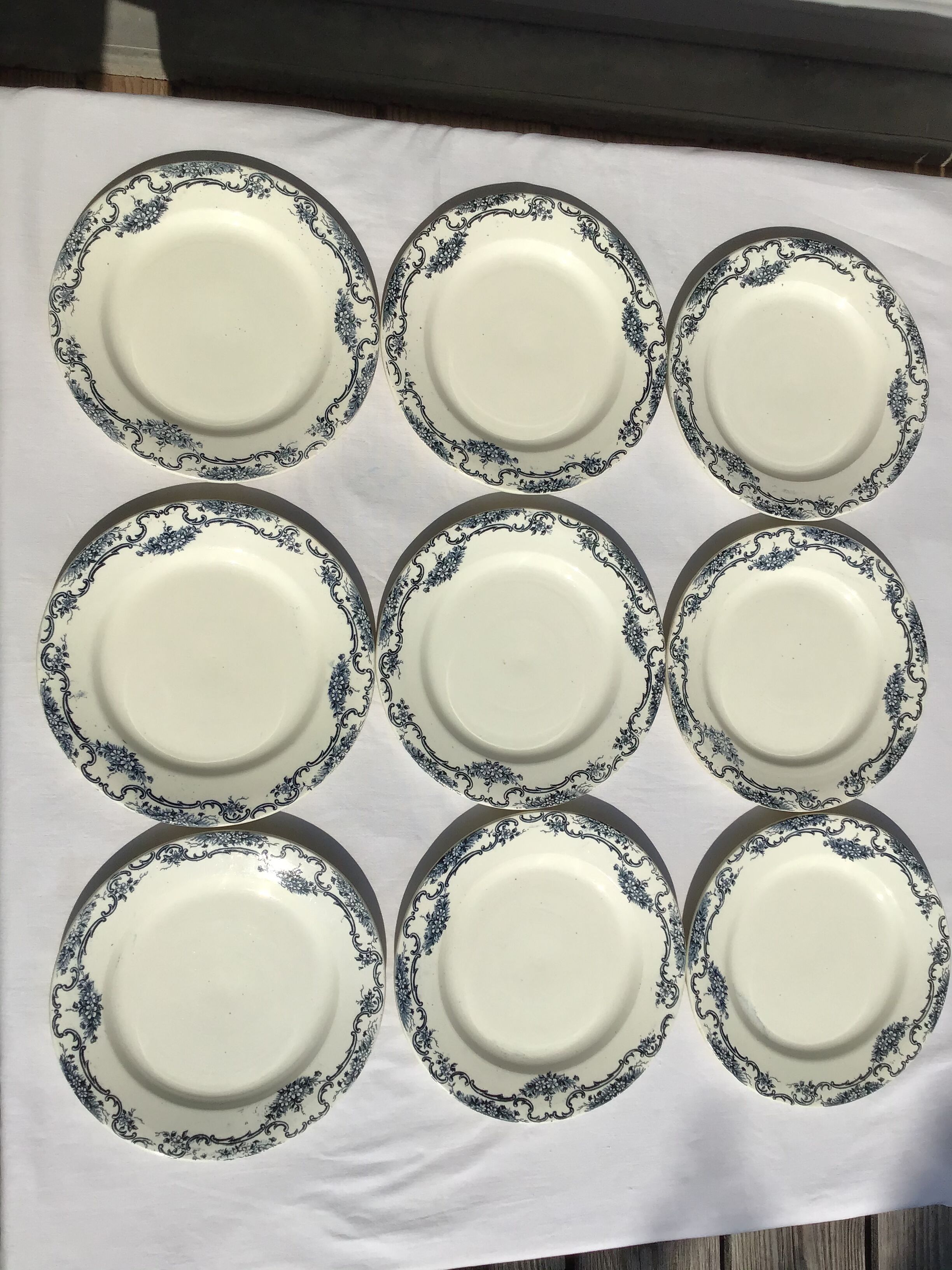 9 flat plates Terre de Fer Salins marine décor Yvonne