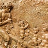 Terracotta bas-relief, satyrs, signed Clodion.