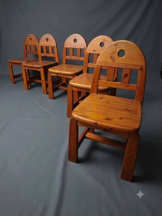 Ensemble de salle à manger de 5 chaises et table en bois massif - Style brutalisme, wabi-sabi, japandi