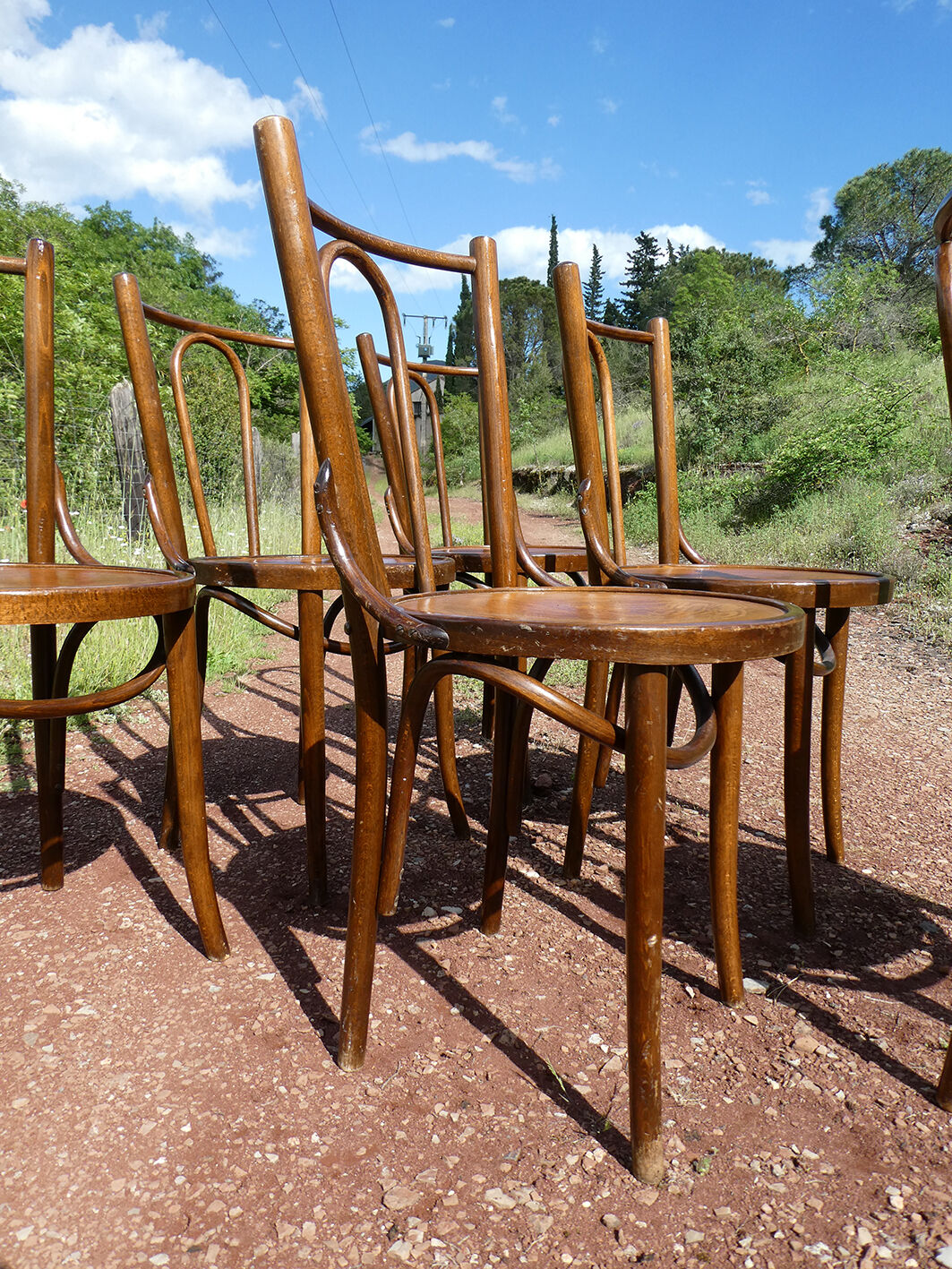 Lot of 8 Art Deco bistro chairs seated screen-printed