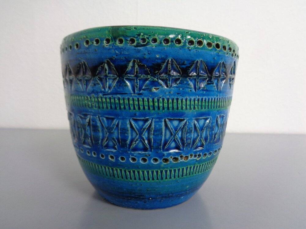 Italian Rimini Blue Ceramic Cachepot by Aldo Londi for Bitossi, 1960s