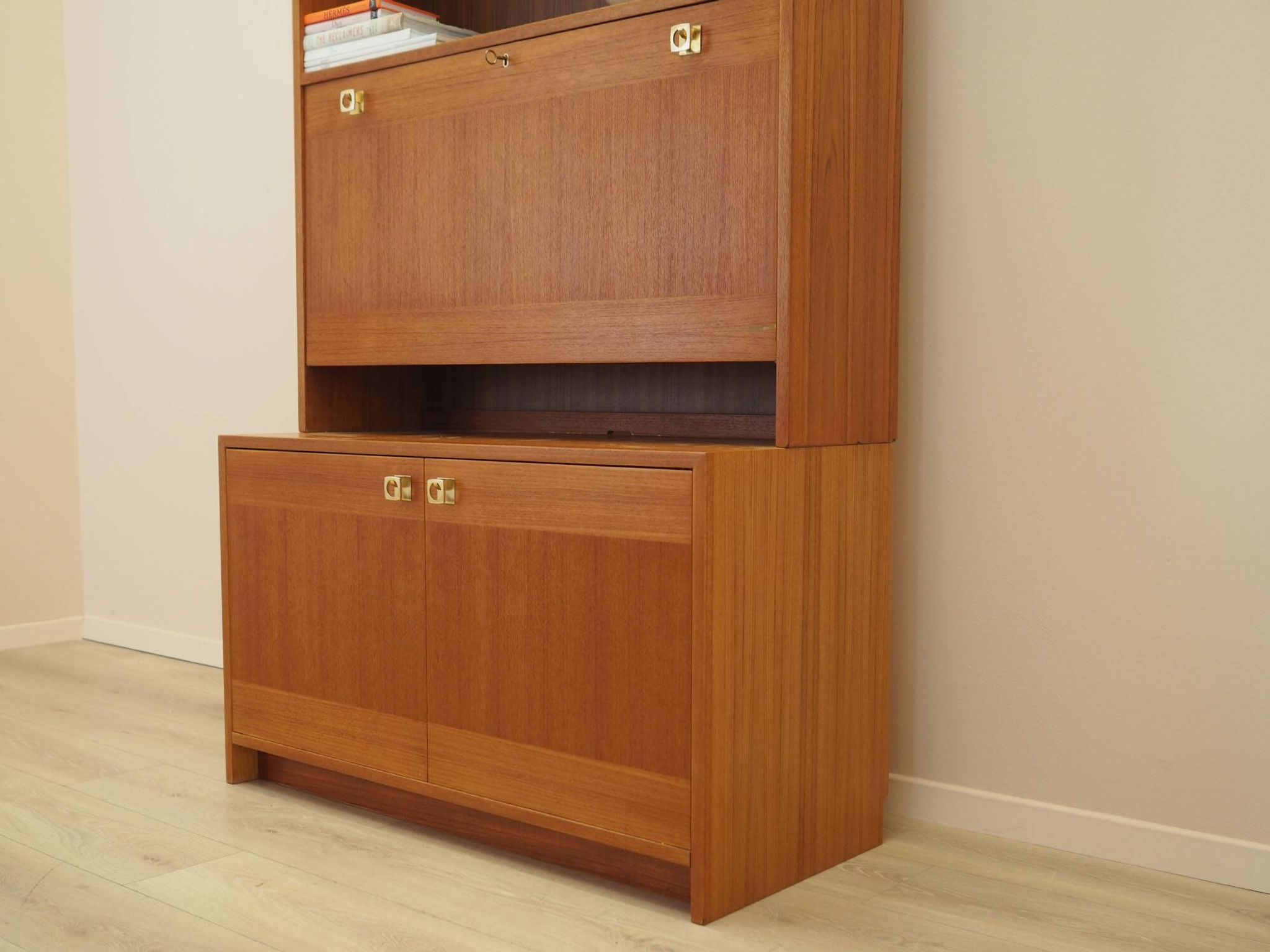 Danish Teak Shelving Unit with Bar Cabinet, 1970s
