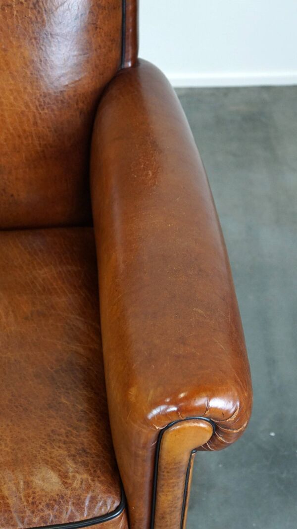 Fauteuil vintage en cuir de mouton/fauteuil design avec un look magnifique