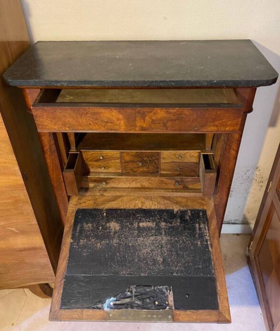 Empire or Louis Philippe period walnut secretary