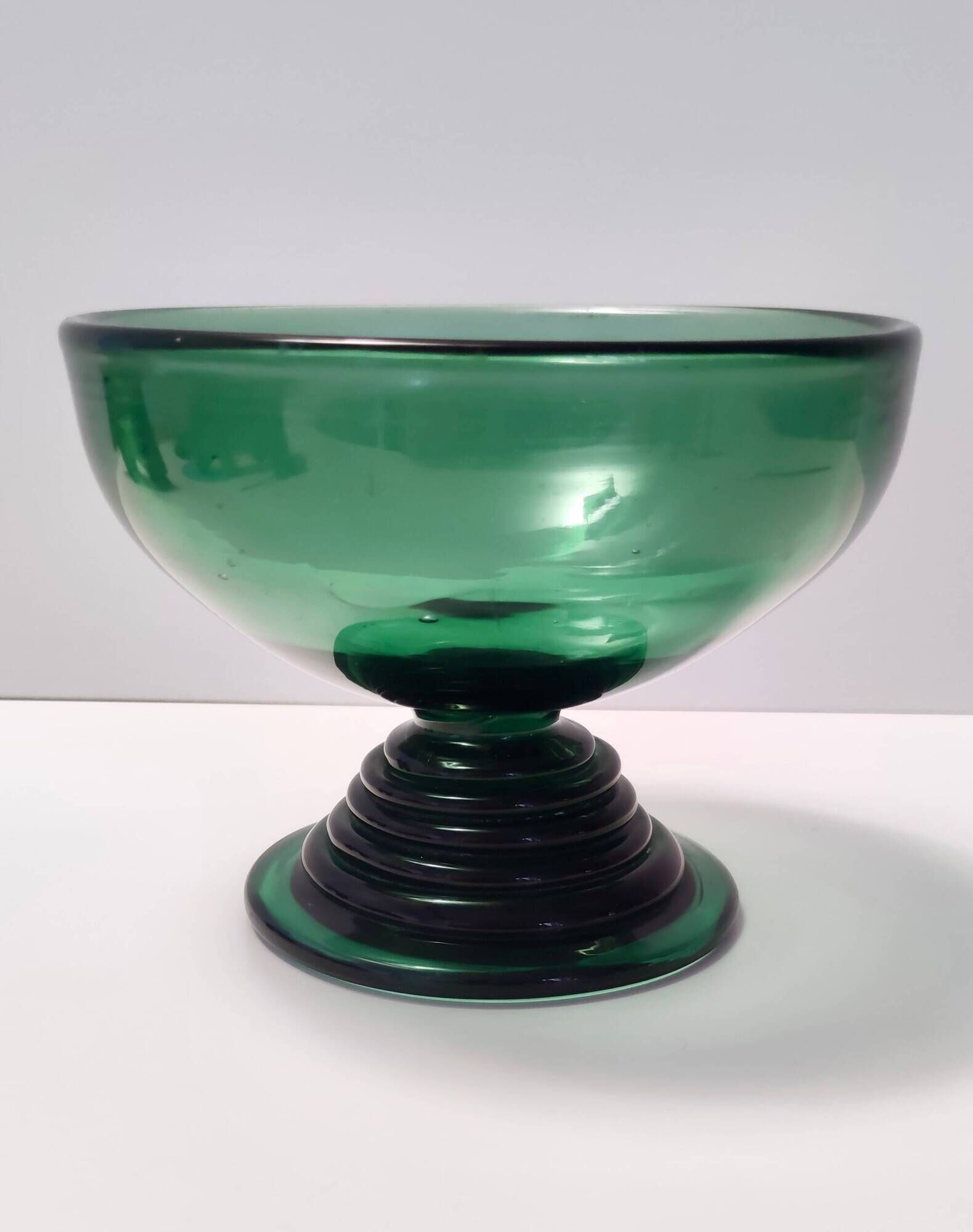 Hand Blown Green Glass Centerpiece / Bowl, Made in Empoli, Italy