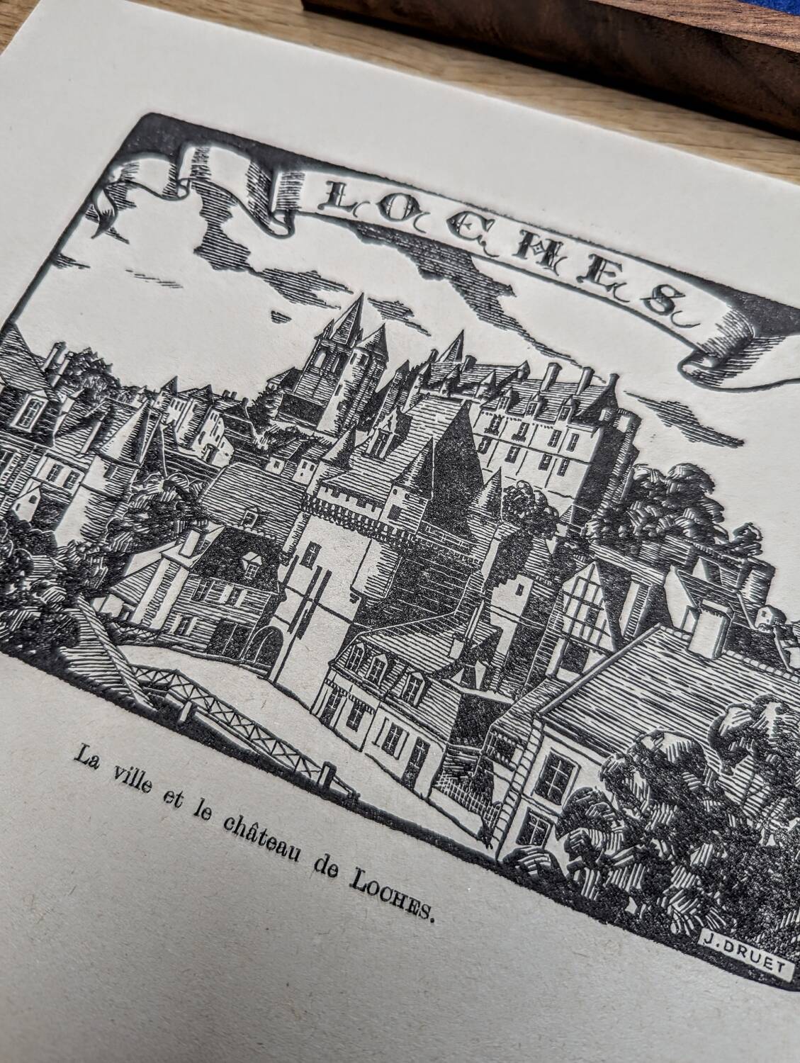 Loches, Indre-et-Loire, printed in 1933, vintage engraving.