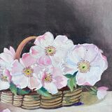 Set of vintage original flower oil paintings, flower still life pair