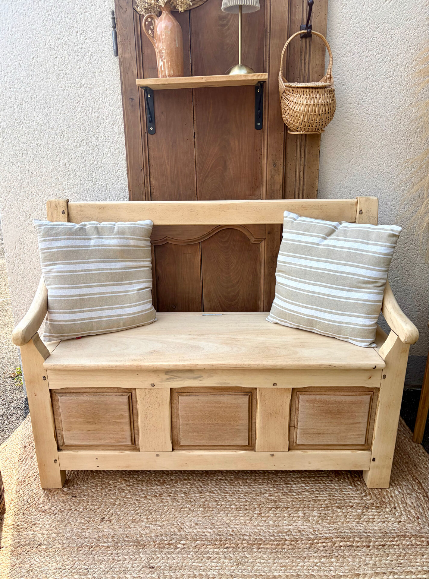 Raw wood bank bench