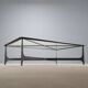 Small antique coffee table in black lacquered iron and glass, Italy, 20th century.