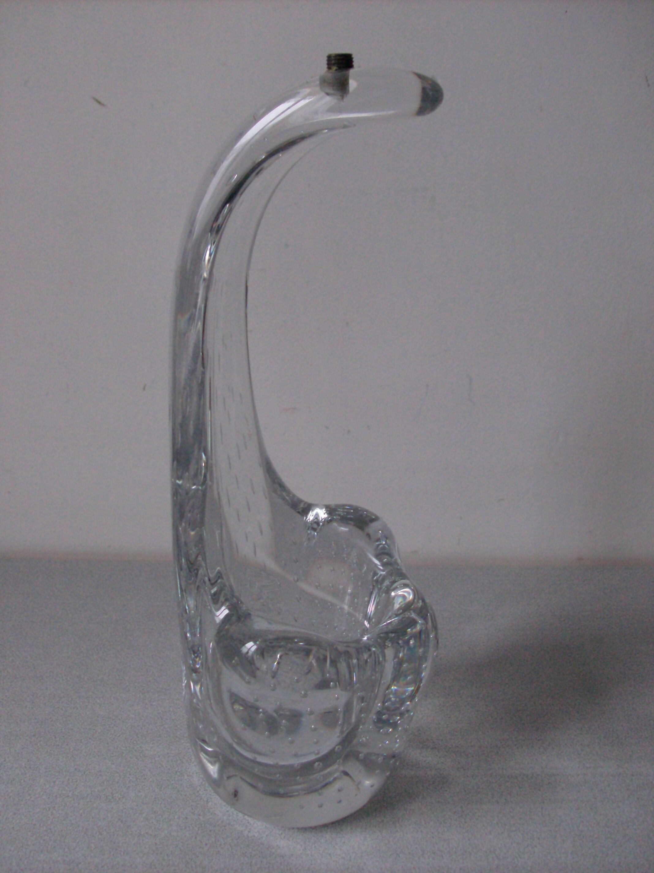 Ancien pied de lampe en verre courbé massif 34 cm pour 3,4 kilos chevet