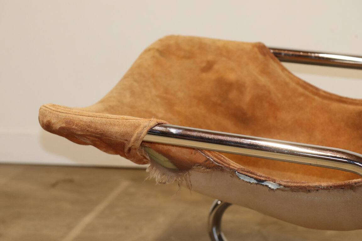 Vintage Suede and Chrome Metal Armchair, 1970s