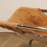 Vintage Suede and Chrome Metal Armchair, 1970s
