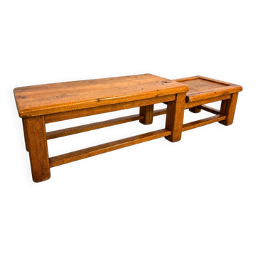 French brutalist oak side table in 2 heights / 1950s