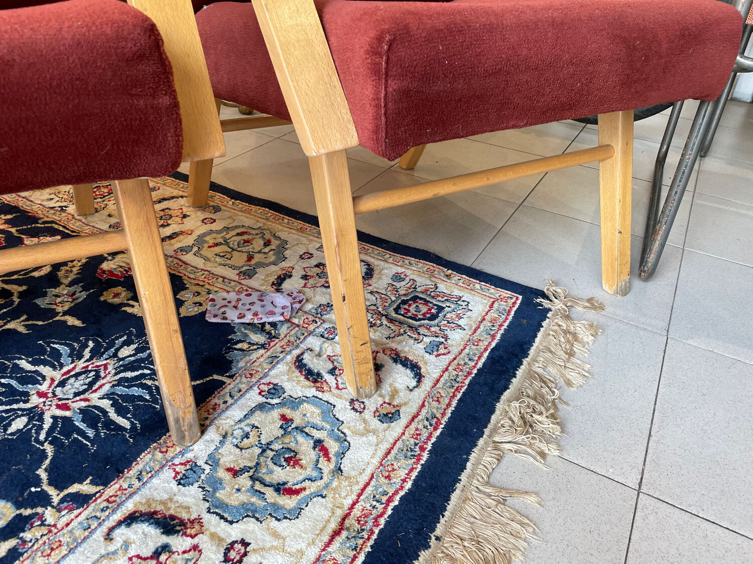 Burgundy Scandinavian armchairs