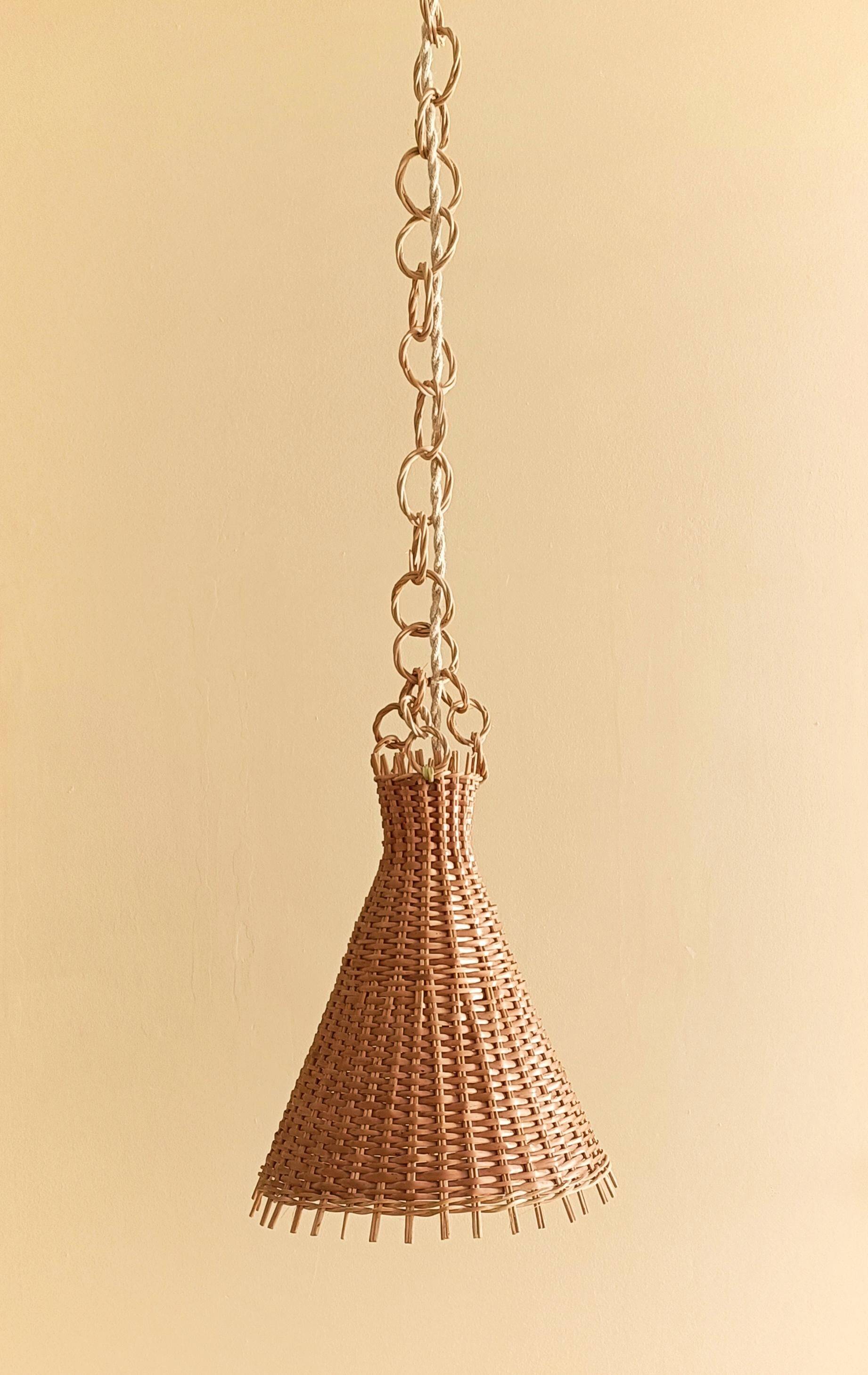 Rustic Midcentury Wicker Pendant Lamp, Spain, 1950s