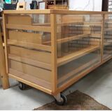 Beech and glass showcase 70s