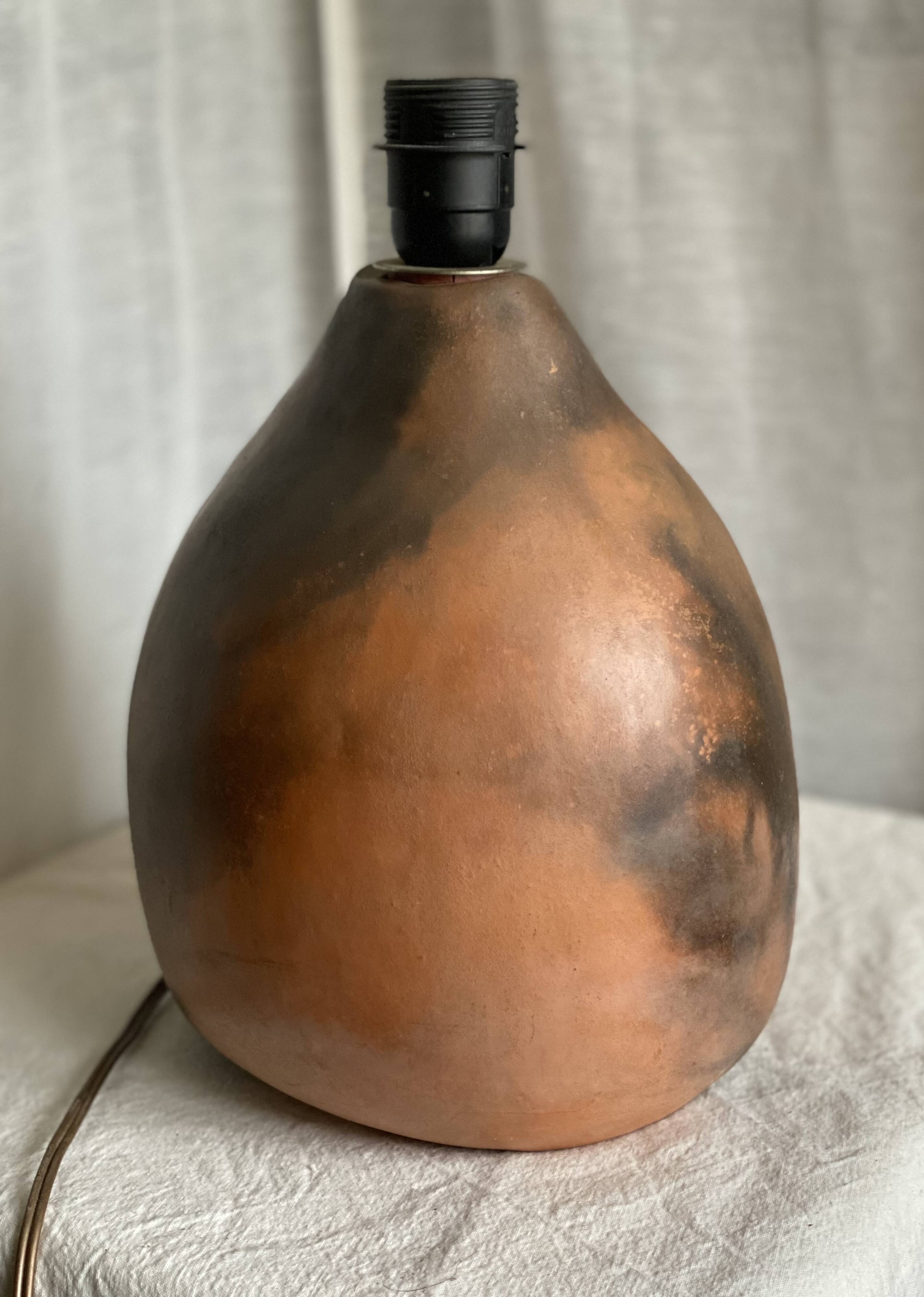 Vintage 1970s brutalist ceramic lamp signed "AC" in the Vallauris style
