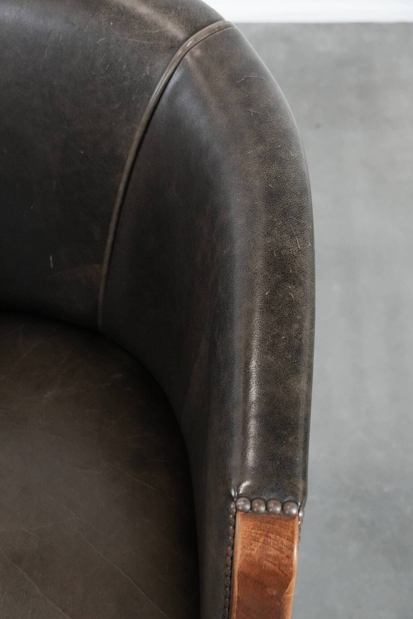Amazing cow leather and wooden tub chair / side chair