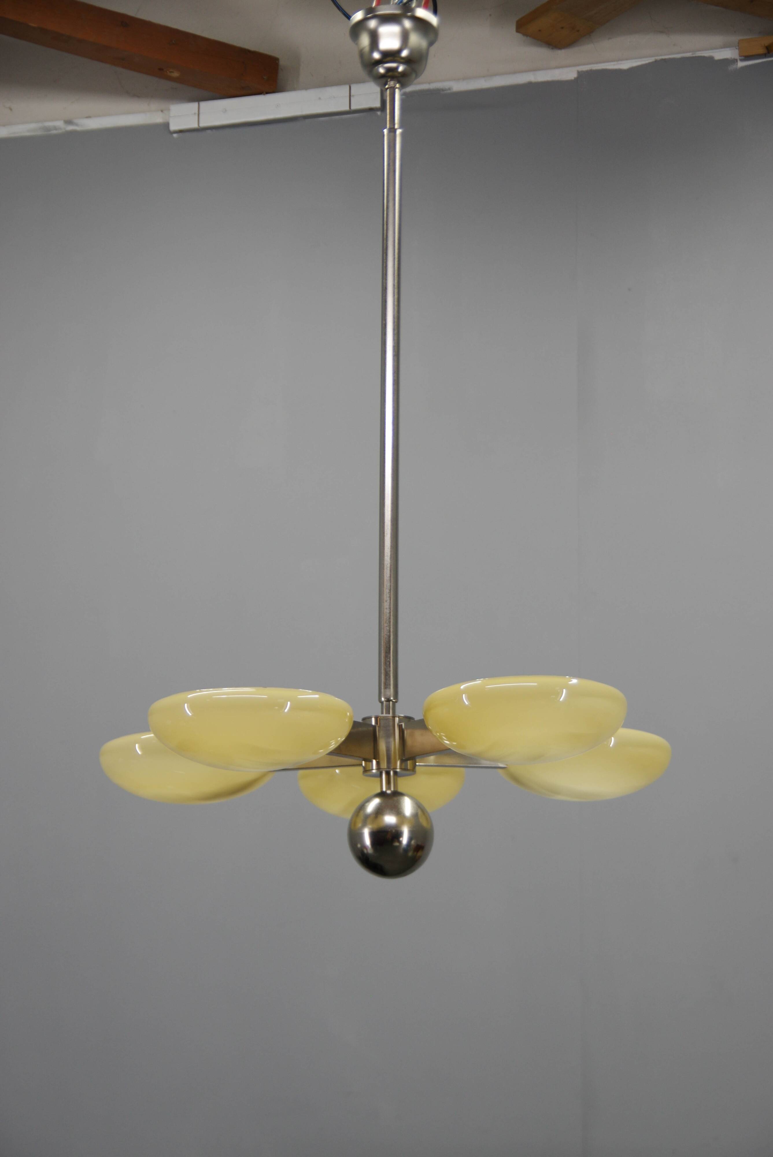 Exceptional Art Deco Functionalist Nickel-Plated Chandelier, 1930s
