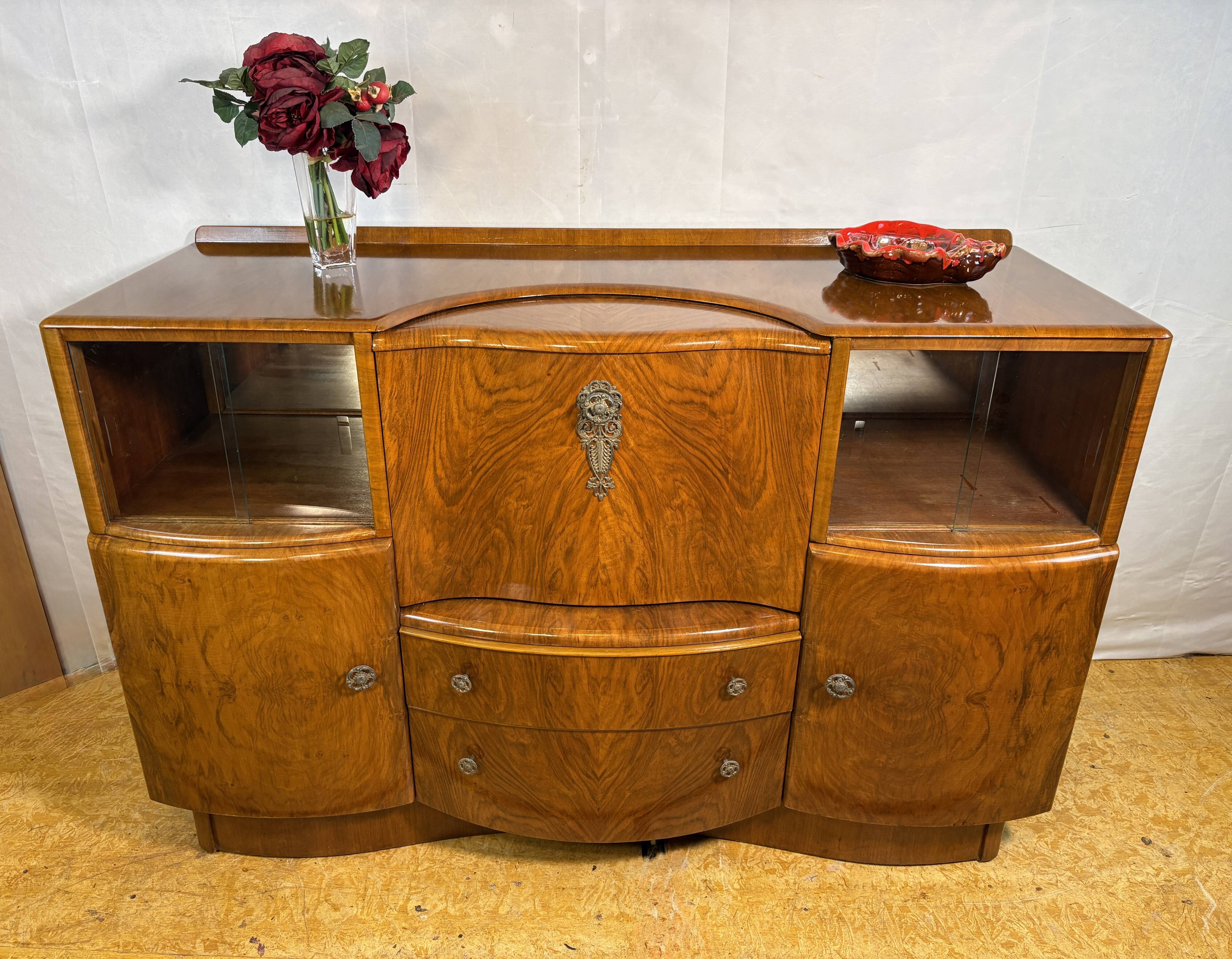 Art Deco Vintage Burr Walnut Cocktail Cabinet Sideboard Beautility1930-1940