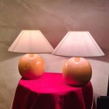 pair of solid wood varnished lamps 1kg 32x30 elec ok screw bulb very good