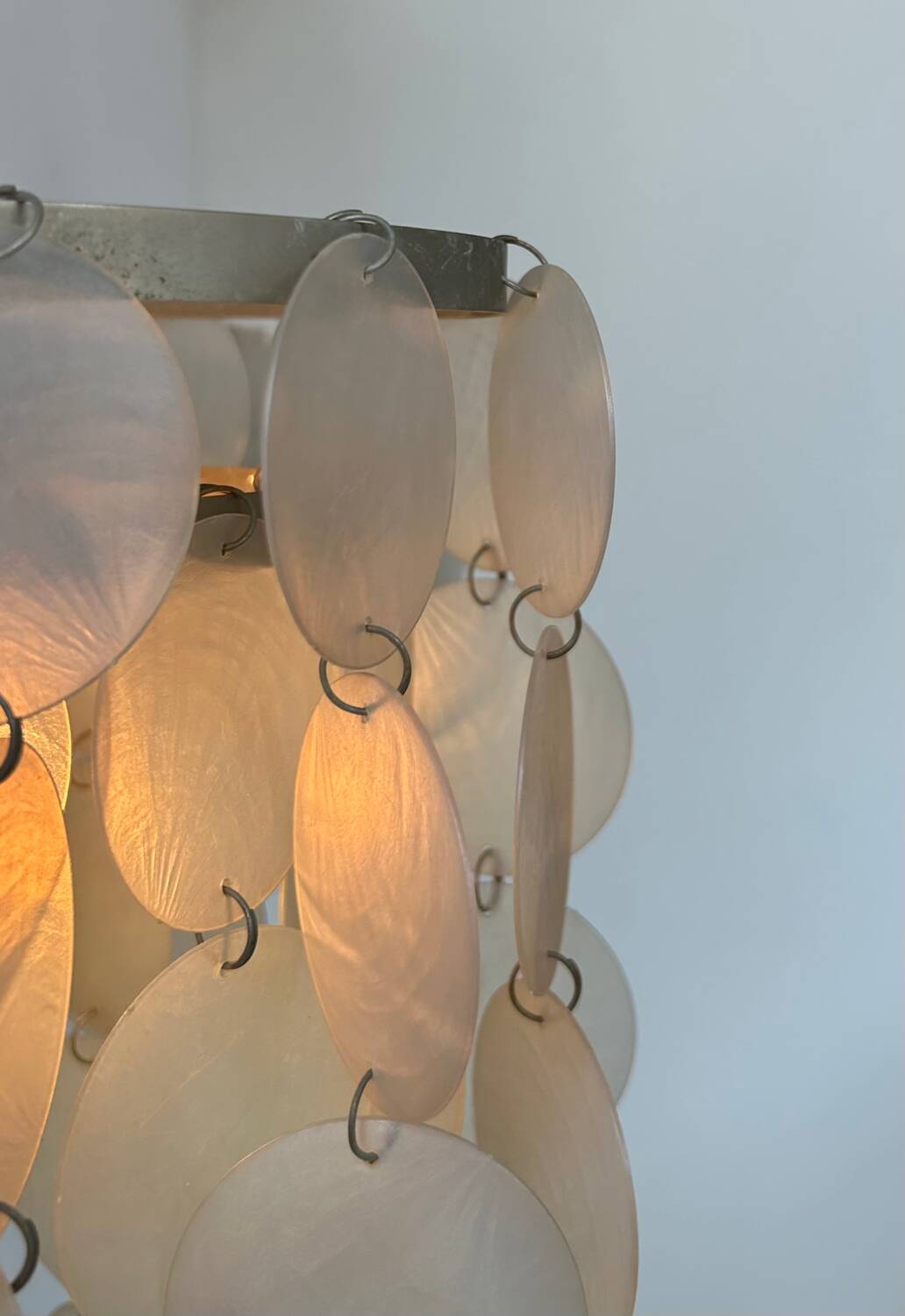 Pair of vintage mother-of-pearl and metal wall lights, France 1950s