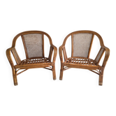 Pair of vintage rattan and cane armchairs – 1960s/70s Pair of f
