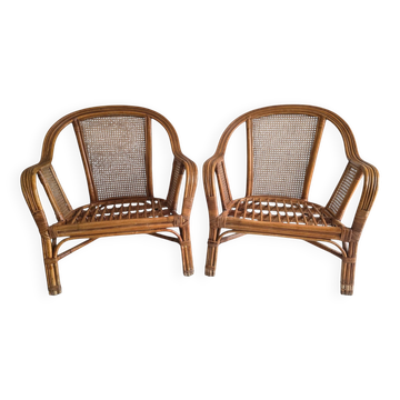 Paire de fauteuils vintage en rotin et cannage – années 1960/70 Paire de f