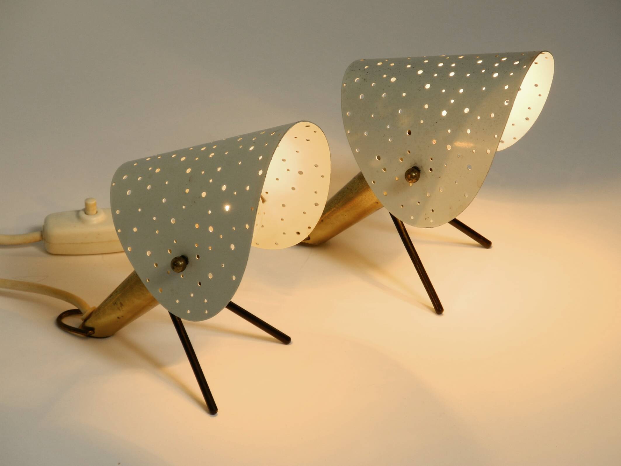Pair of Mid Century Modern metal brass table and wall lamps by Ernest Igl