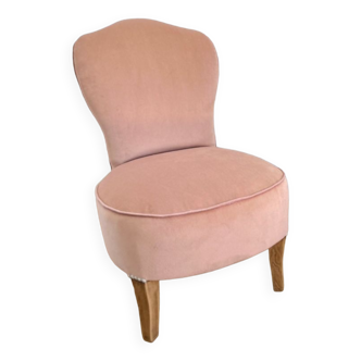 Pink velvet armchair with flowered back