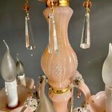 Vintage Italian Pink Opaline Murano Glass Chandelier