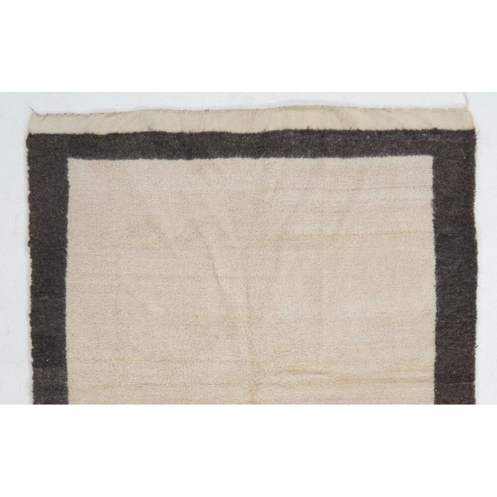 Vintage Handmade Tulu Rug in Natural Undyed Cream and Gray Wool, Custom Options Available