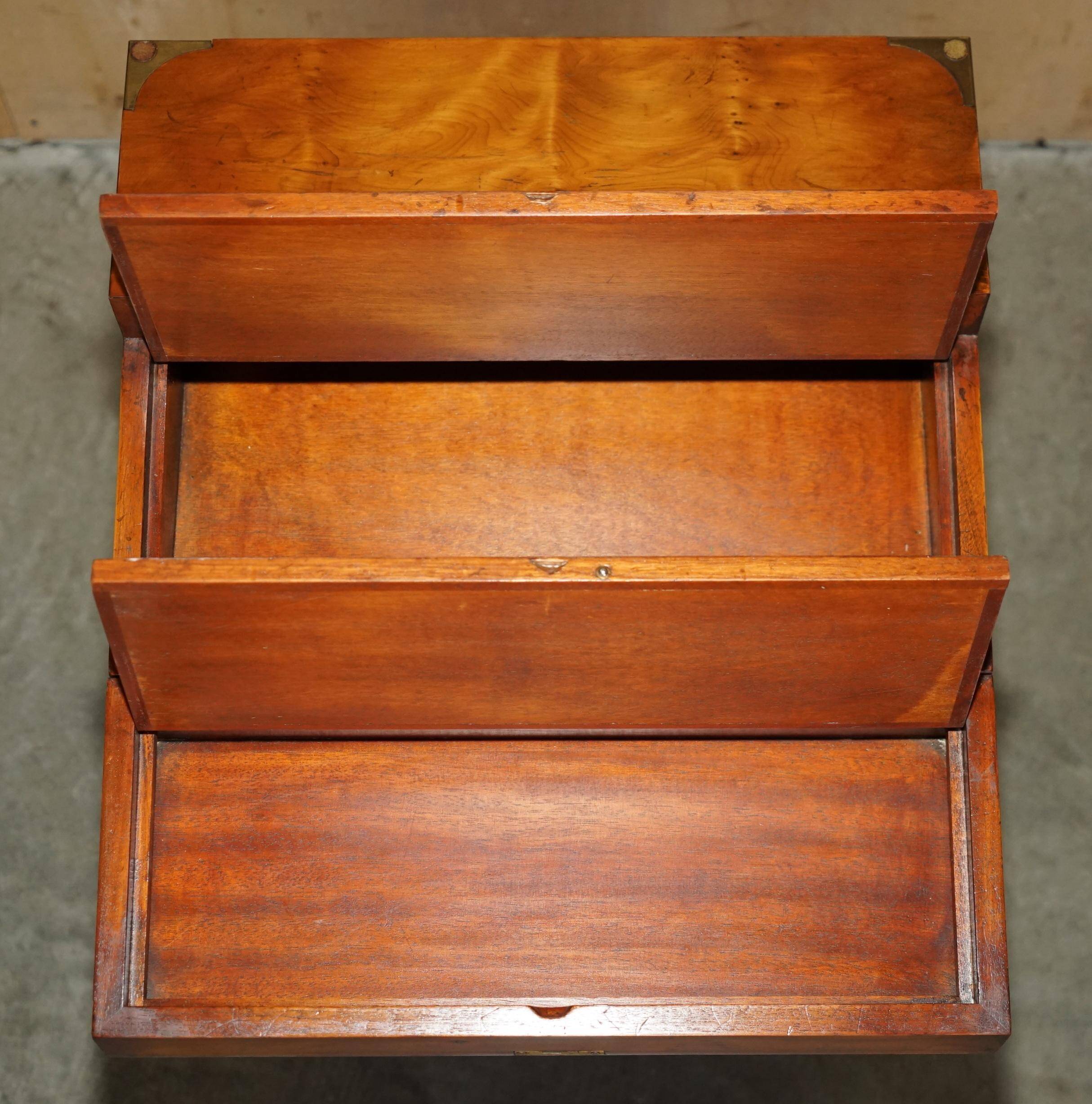 Military desk Harrods in Burr Yew wood with leather, country style.