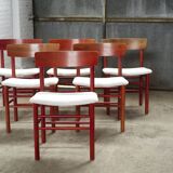 6x red stained beech dining chairs "Model 250" by Farstrup Denmark, 1960's
