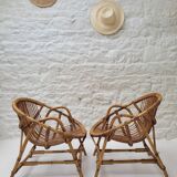 Pair of rattan basket armchairs, 1960s