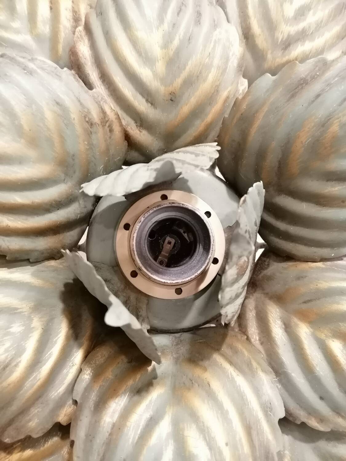 Green and gold Masca flower wall or ceiling light - Circa 1970