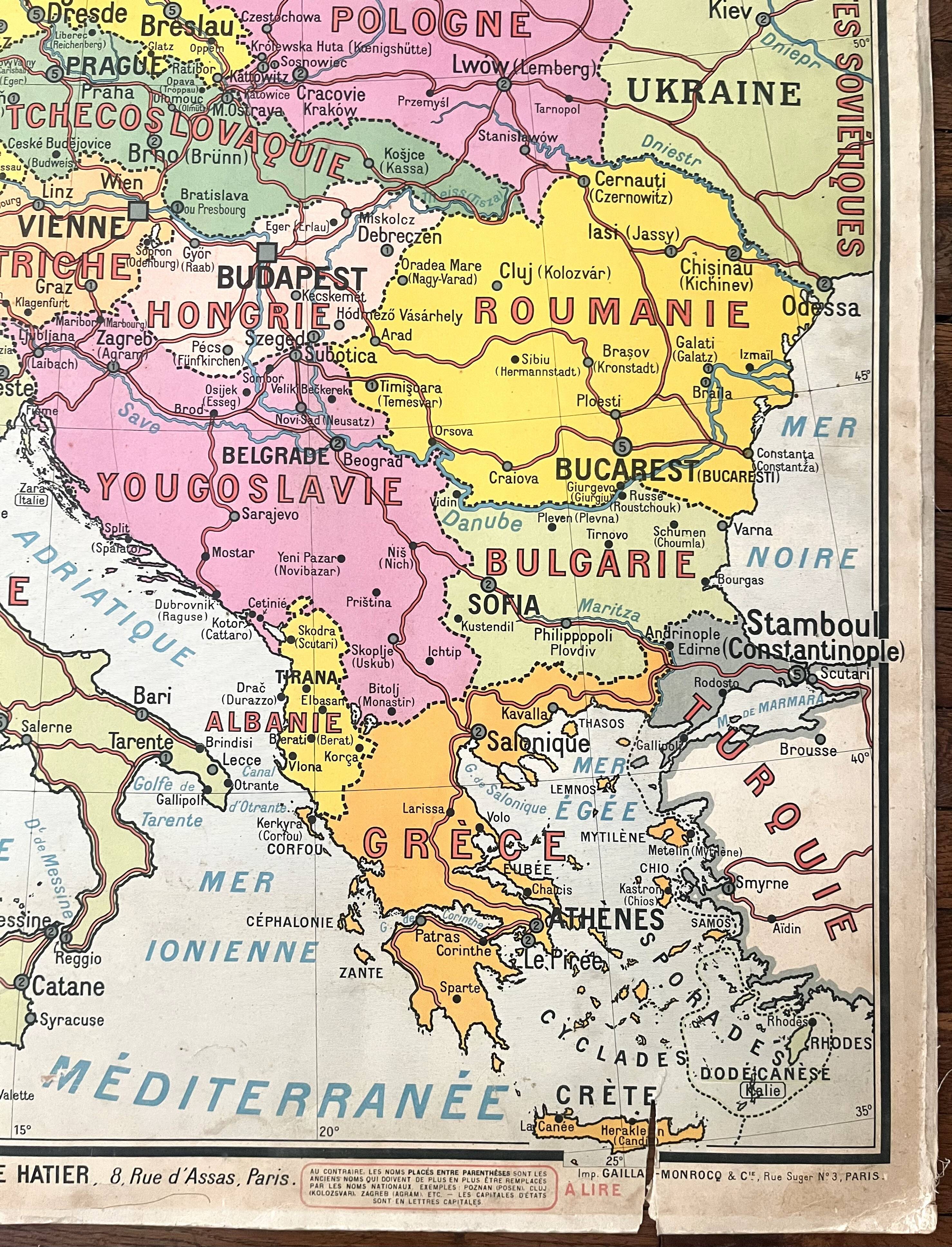 Old school map Hatier Brunhes 1, 1930 - Central Europe