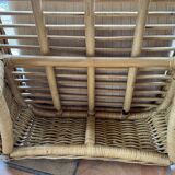 Square pouf or footstool in rattan